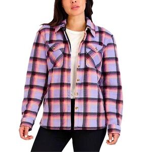 Sage Collective Sherpa Lined Plaid Shacket Purple Shirt Jacket